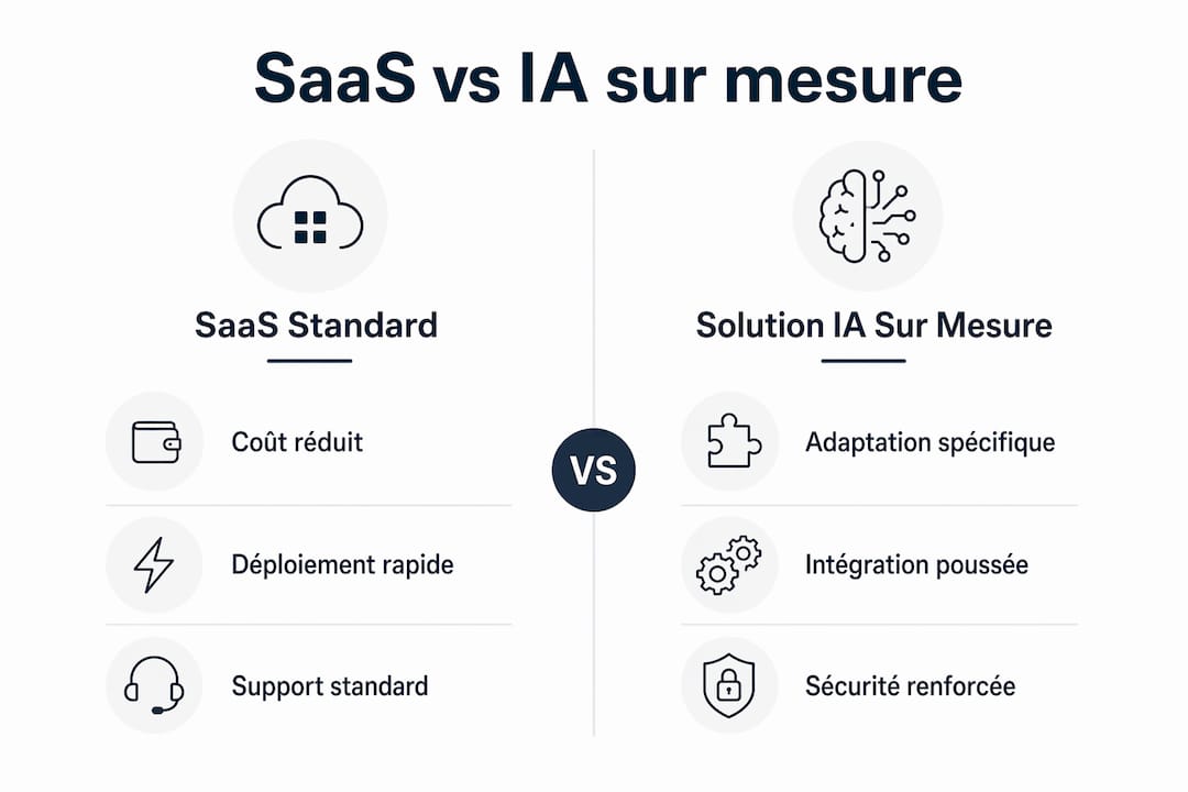 Comparatif visuel : solutions SaaS classiques ou intelligence artificielle sur-mesure, que choisir ?