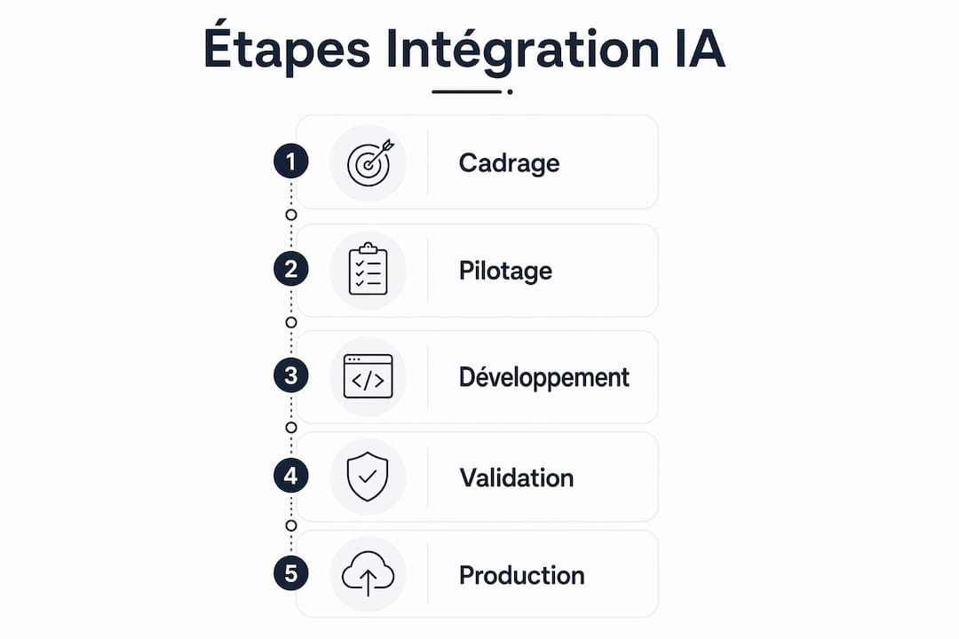 Schéma des différentes étapes pour intégrer l’IA dans un ERP