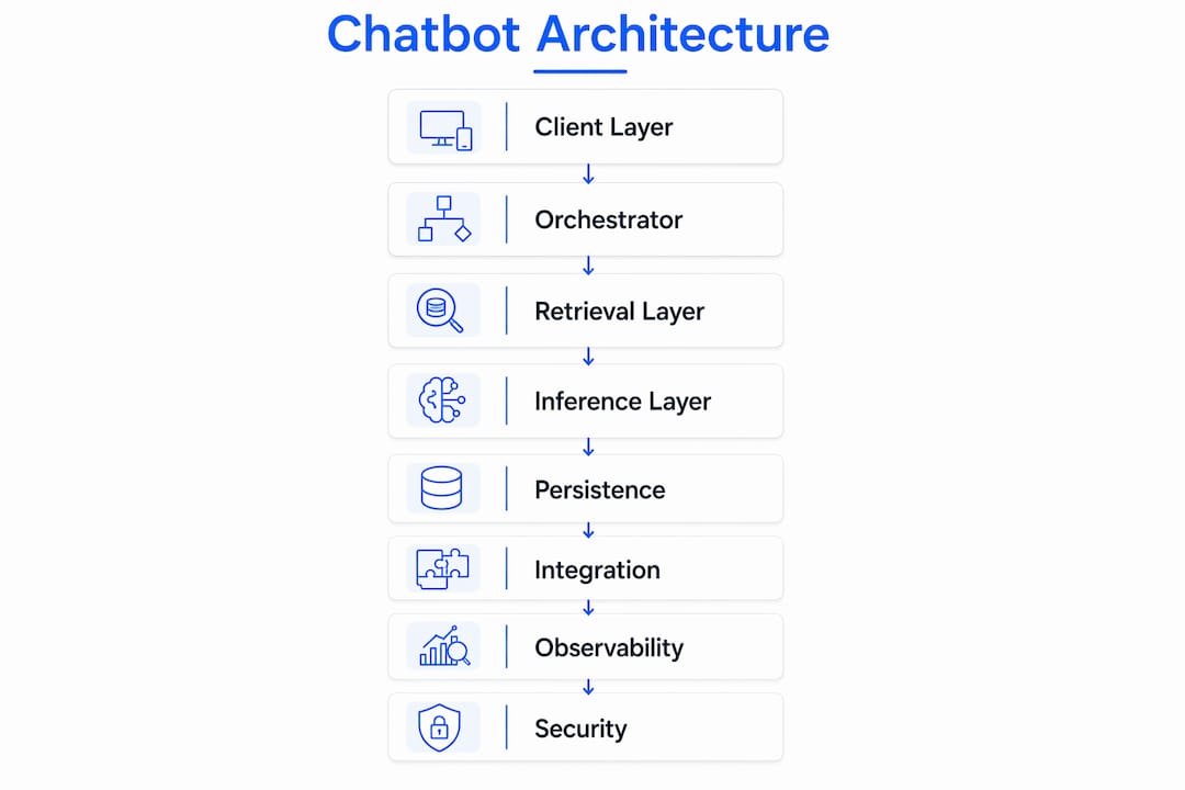 Infographic showing enterprise chatbot architecture layers