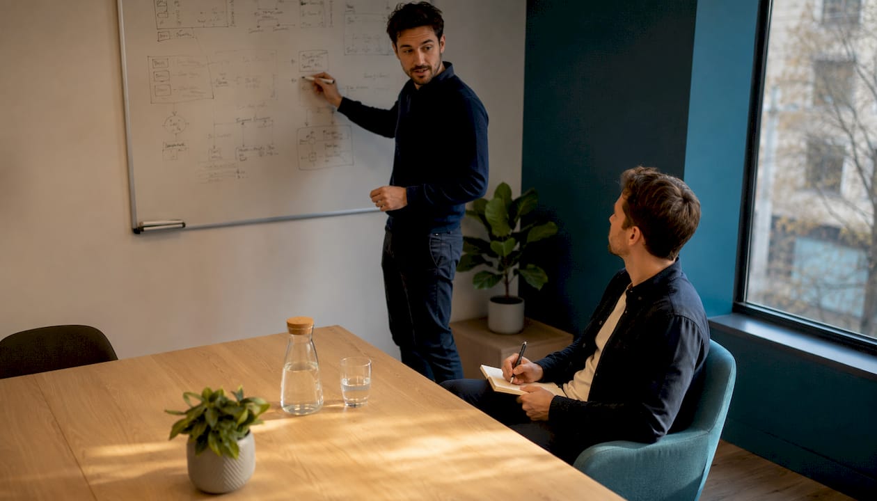 Des consultants échangent sur la mise en place de solutions d’intelligence artificielle sur mesure.
