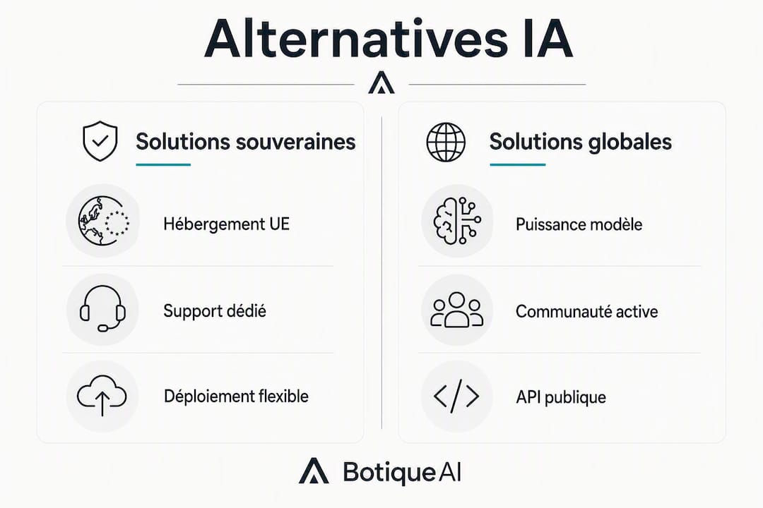 Infographie mettant face à face deux types d’alternatives basées sur l’intelligence artificielle