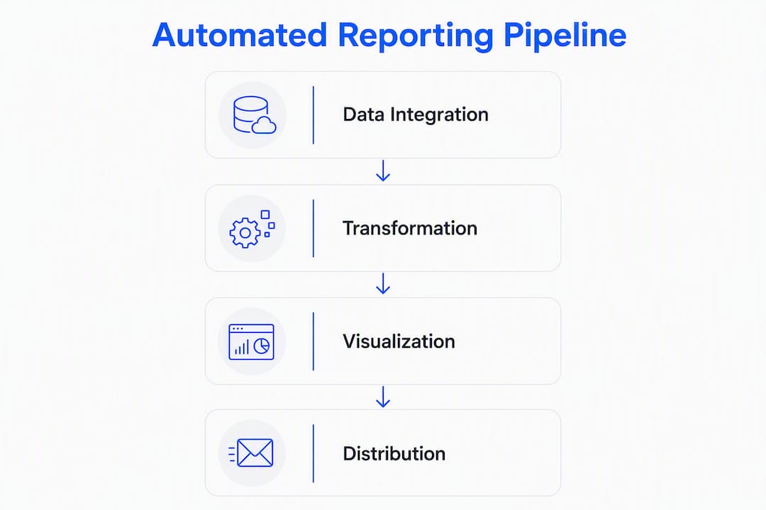 Infographic showing automated reporting process steps