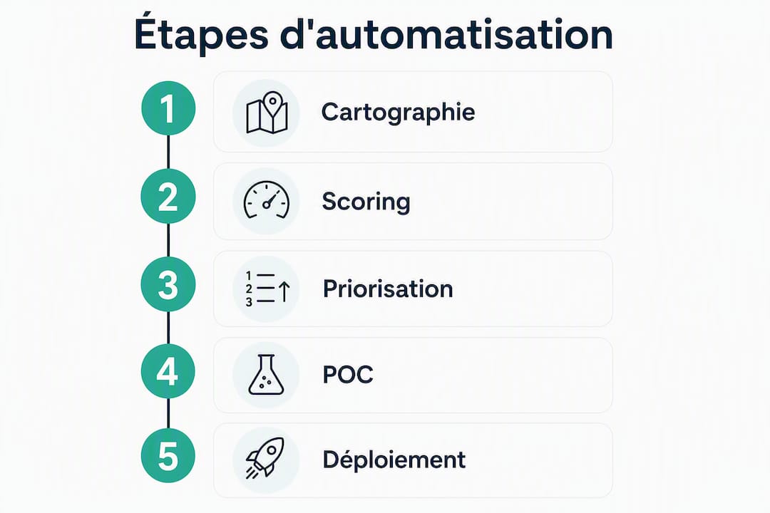 Découvrez en image les différentes étapes clés pour mettre en place l’automatisation de vos processus.