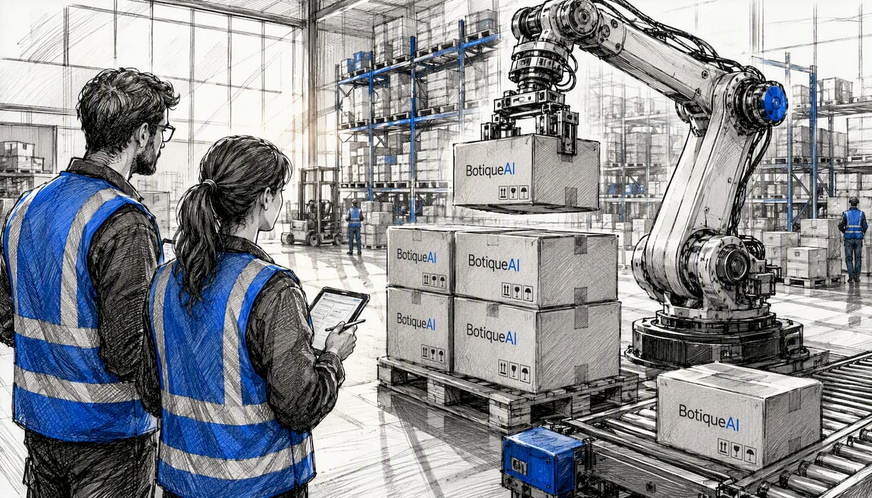 Warehouse robotic arm automating package stacking