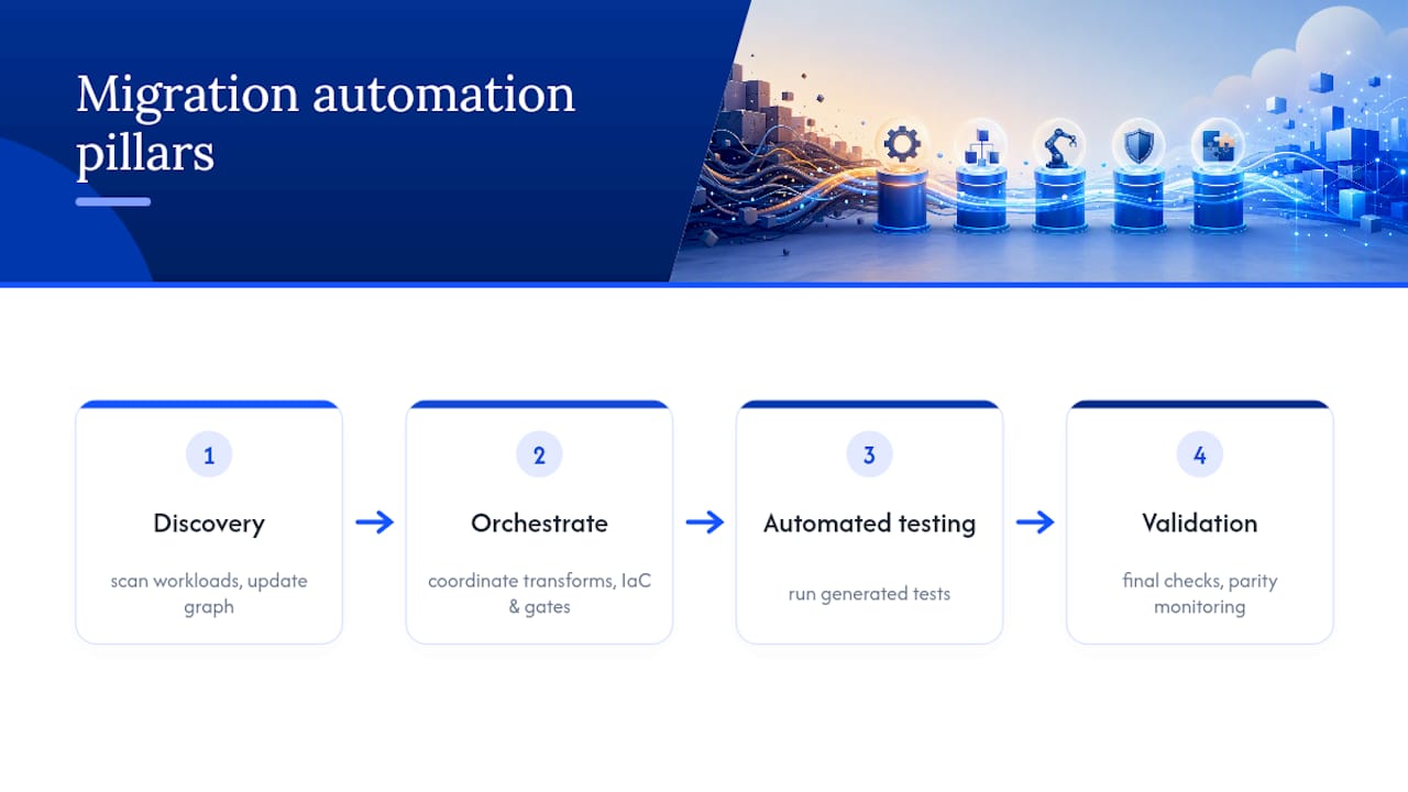 Diagram of automated migration framework pillars