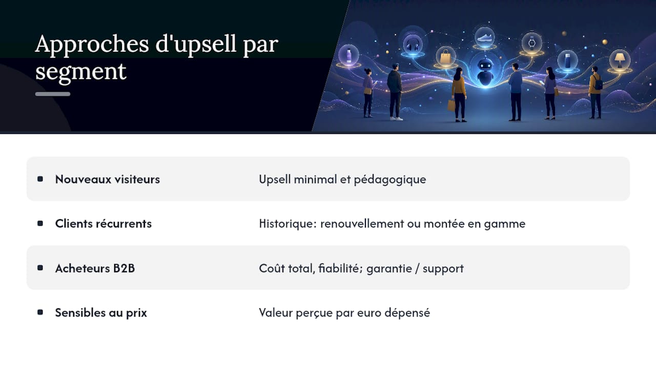 Schéma des stratégies d'upsell selon les segments de clientèle