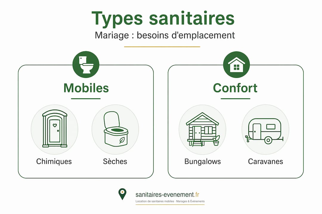 Infographie : panorama des différentes solutions de sanitaires mobiles pour les mariages