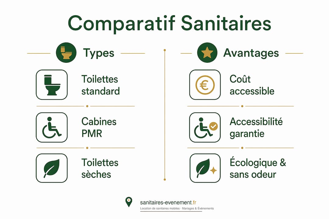 Comparatif visuel des différentes solutions de toilettes mobiles