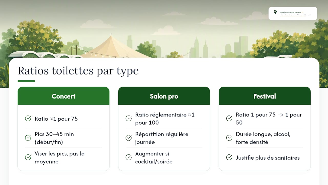 Schéma comparatif des ratios de toilettes selon le type d'événement
