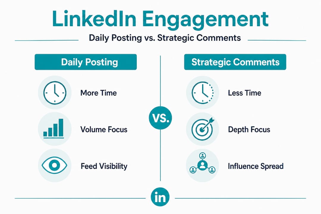 Infographic comparing daily posting and strategic commenting