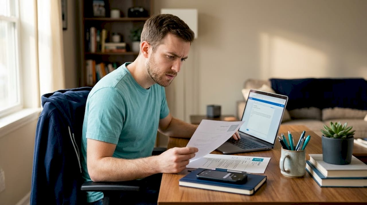 Job seeker reviewing resume formatting errors