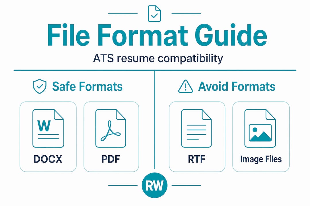 Infographic comparing resume file formats for ATS