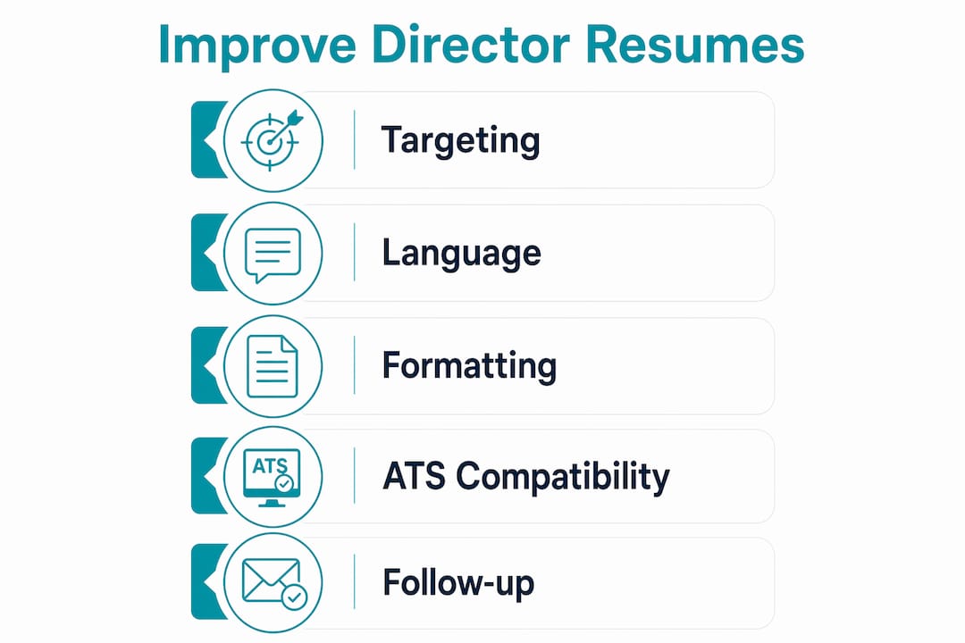 Infographic showing key steps to improve director resumes