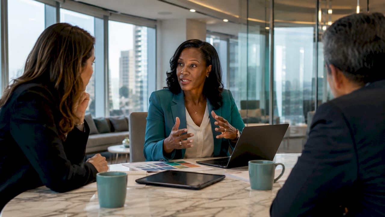Executive woman leading strategy meeting