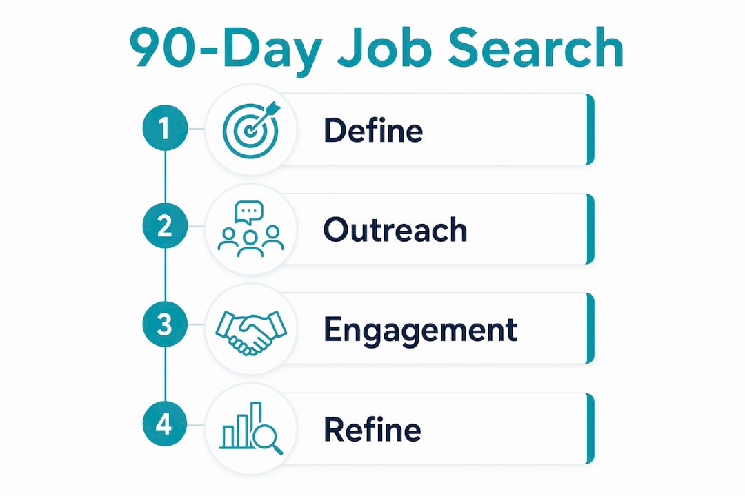 Infographic showing 90-day job search stages