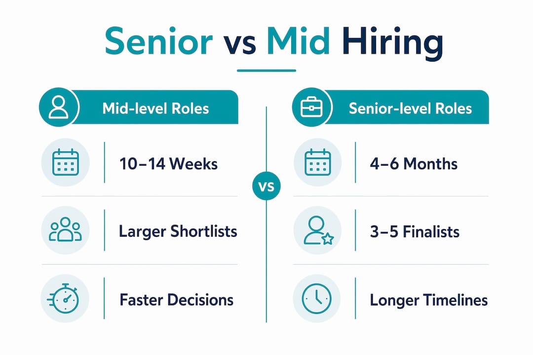 Infographic comparing senior and mid-level hiring processes