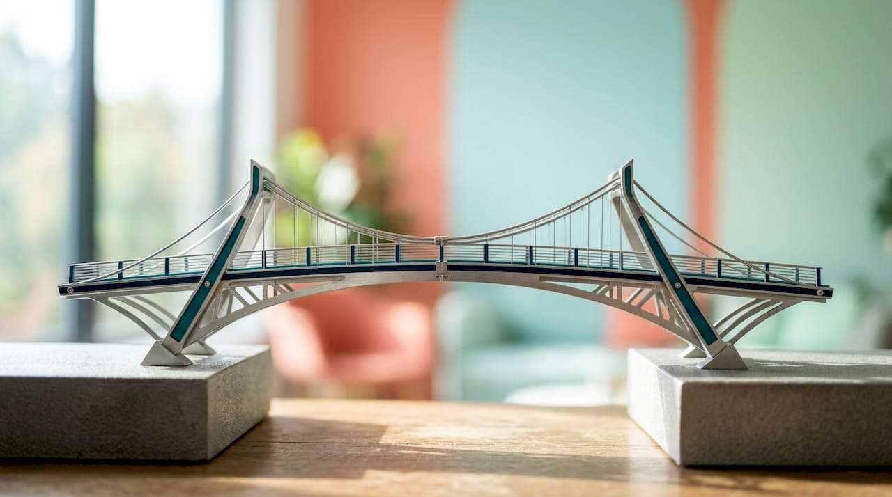 Close-up macro photo of modern bridge model