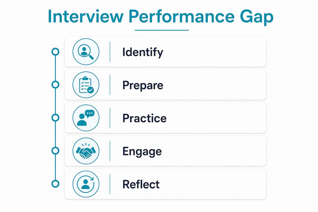 Infographic showing interview performance gap steps