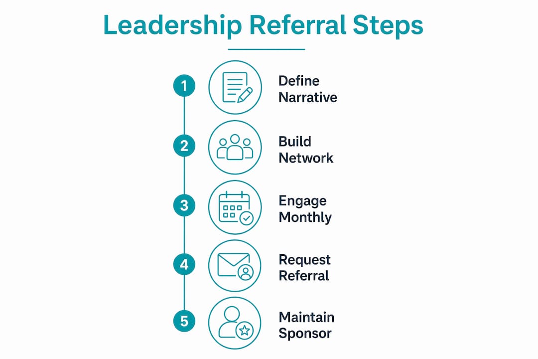 Infographic illustrating leadership referral steps