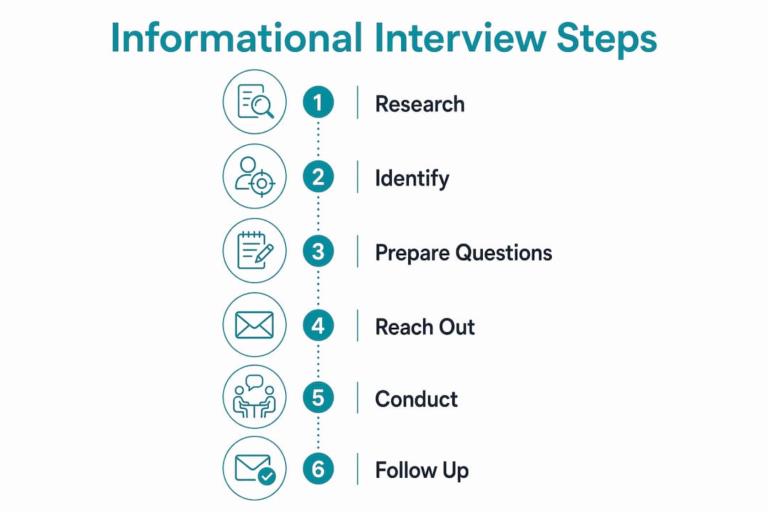 Infographic showing steps for informational interview process