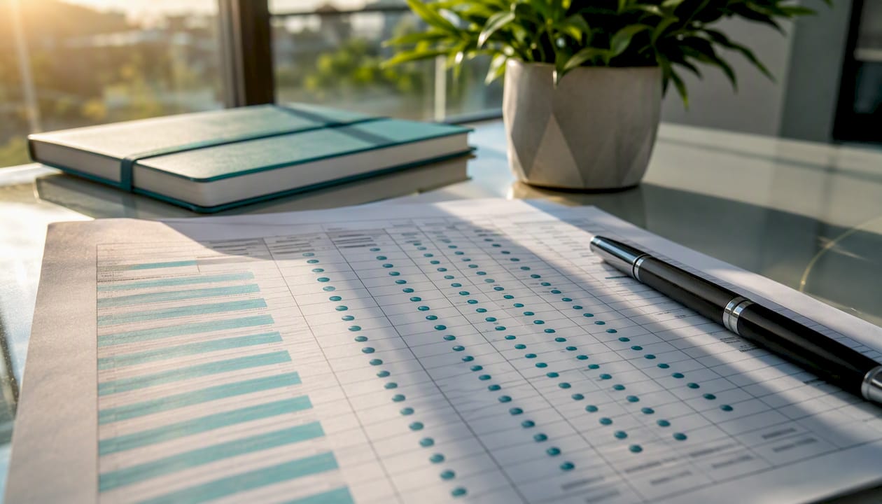 Close-up of skill audit spreadsheet and pencil