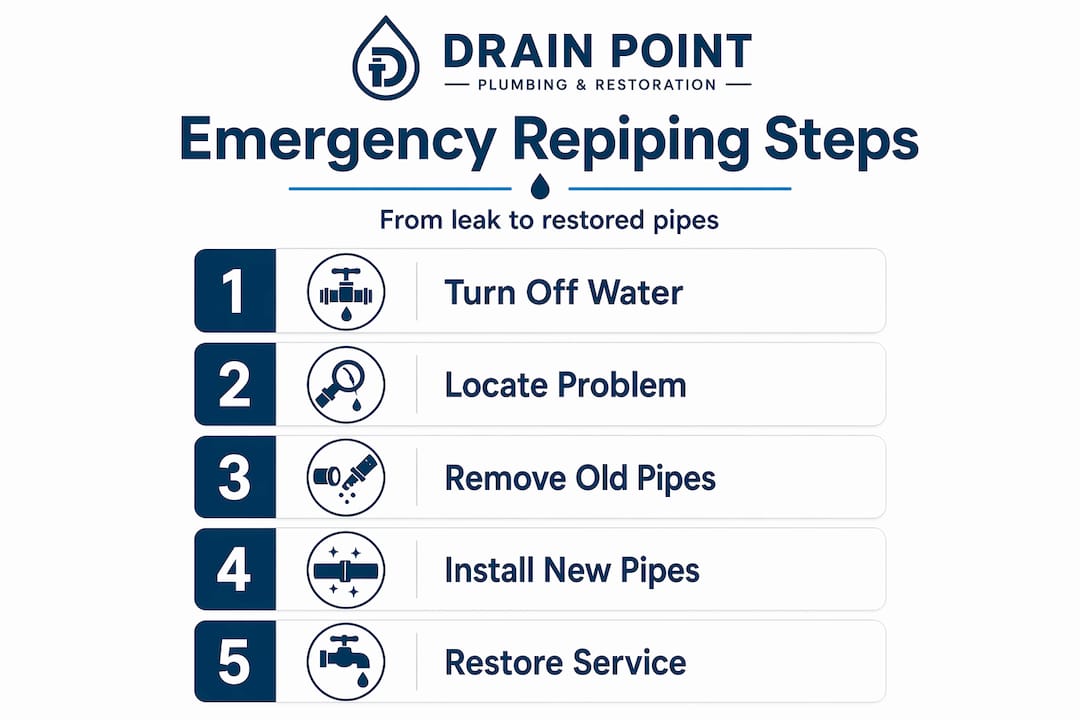 Infographic showing emergency repiping workflow steps