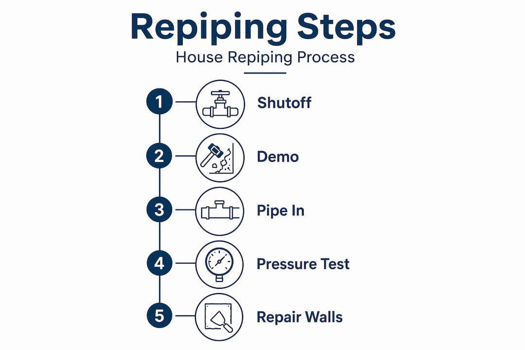 Infographic shows steps of house repiping process