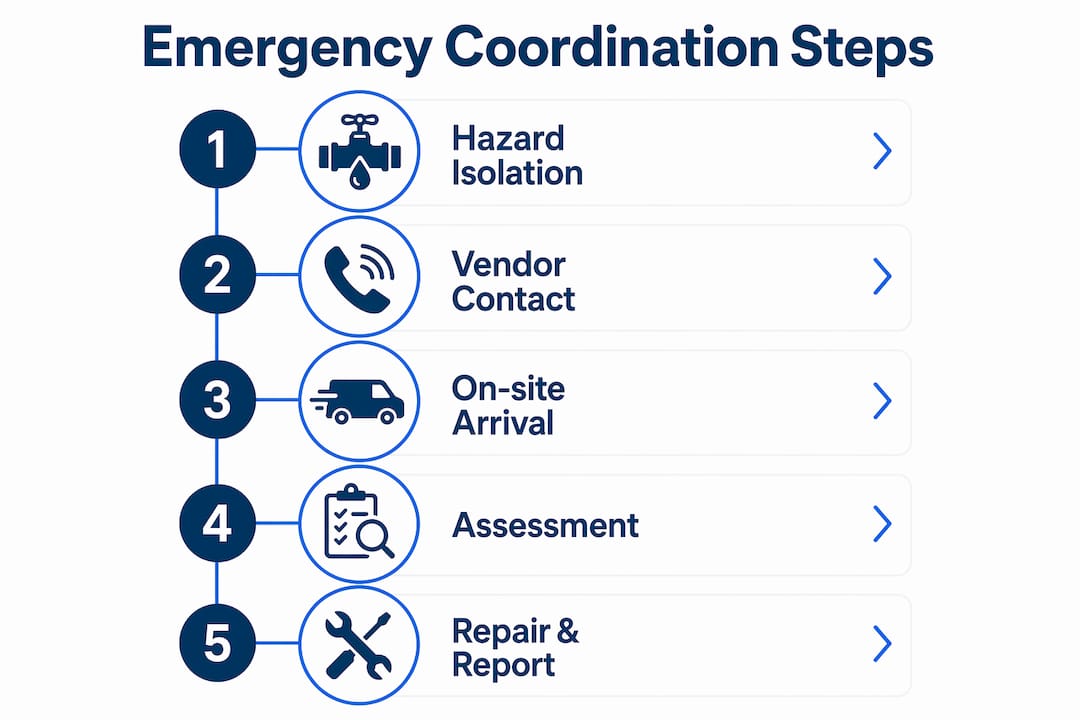 Infographic showing steps of plumbing emergency coordination