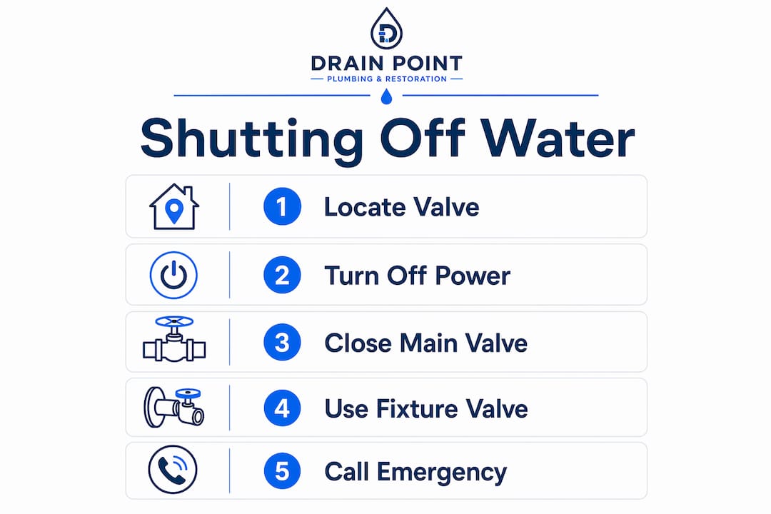 Infographic showing water shut-off steps