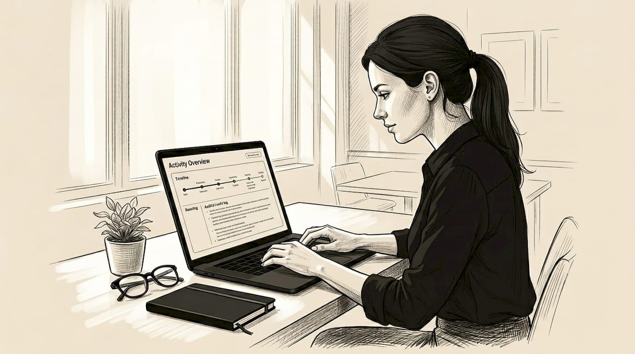 Paralegal updating audit log in workspace