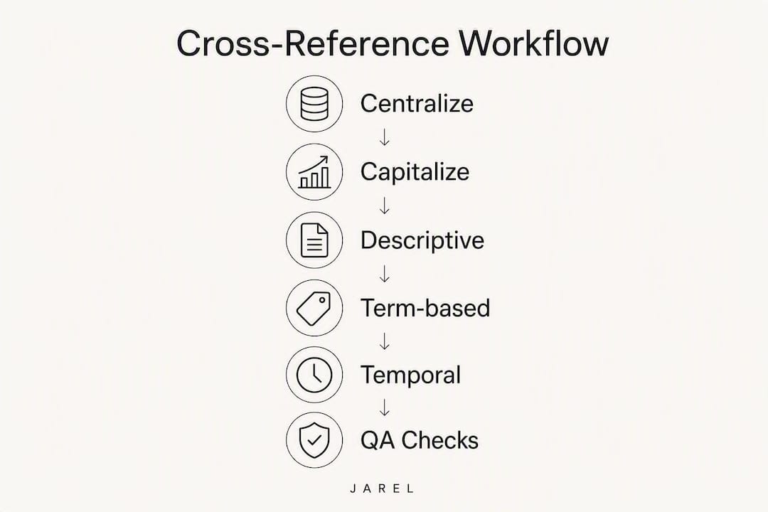 Infographic outlining cross-referencing contract workflow steps