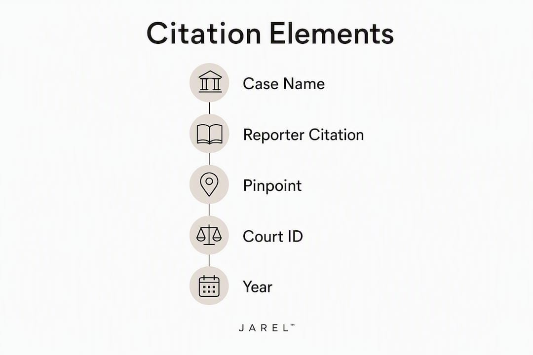 Infographic illustrating legal citation core elements