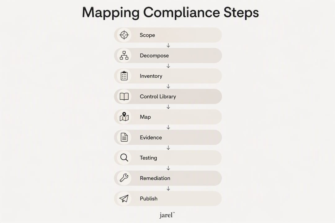 Infographic illustrating steps to map compliance obligations