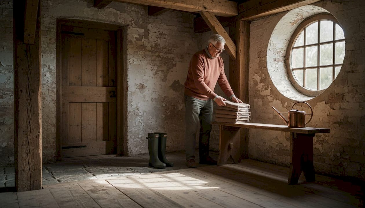 Man in sfeervol ingericht gastenverblijf van een authentieke watermolen