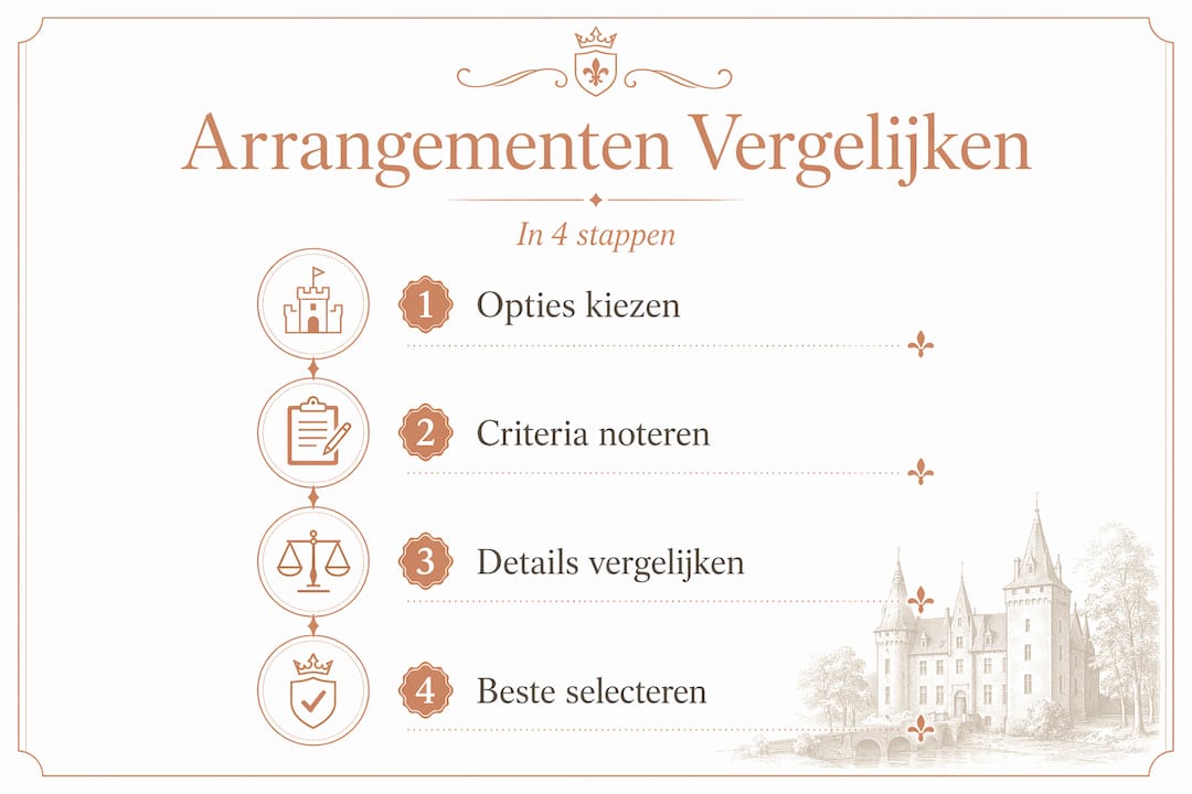 In deze infographic worden de vier stappen helder in beeld gebracht om hotelarrangementen goed met elkaar te vergelijken.