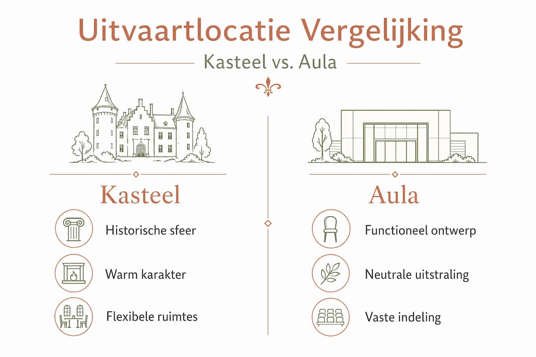 Infographic: een vergelijking tussen een uitvaart in een kasteel en een ceremonie in een aula