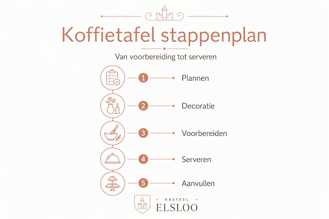 Infographic: het complete stappenplan voor een geslaagde koffietafel – van de voorbereiding tot het bijvullen