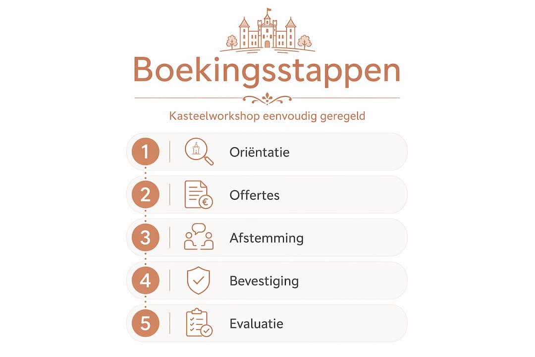 Overzichtelijke infographic met een stapsgewijze handleiding voor de kasteelworkshop