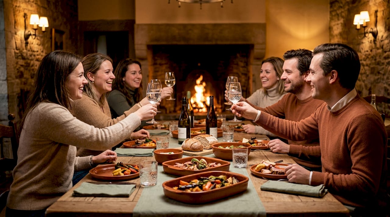 Gezellig samen eten met het team tijdens het uitje met overnachting.