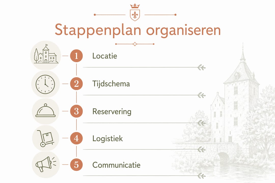 Overzichtelijke infographic: zo organiseer je stap voor stap een geslaagd diner met aansluitend concert