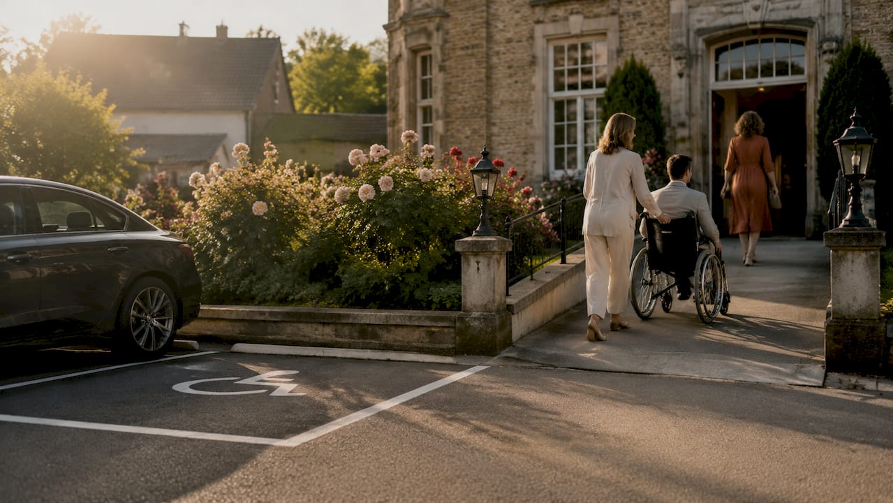 Ruime parkeergelegenheid en een goed toegankelijke entree bij de trouwlocatie