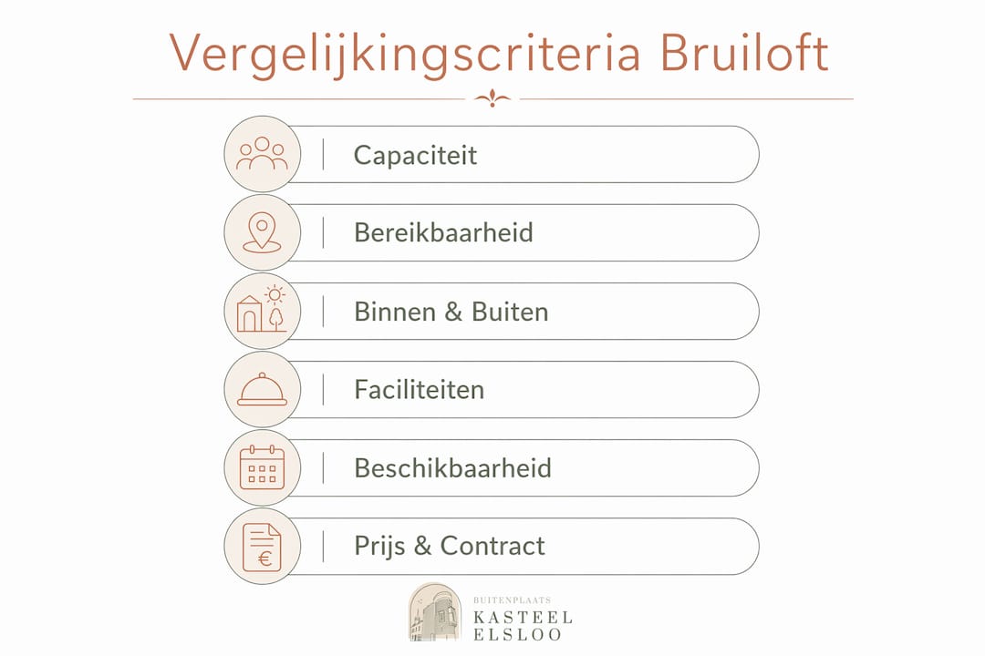 Overzicht: de belangrijkste punten om trouwlocaties te vergelijken
