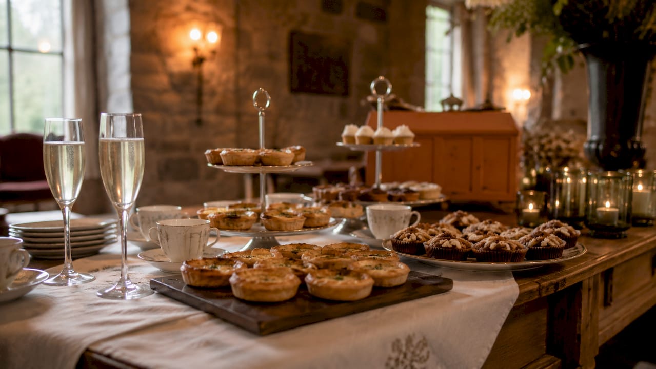 Gezellige borrel met diverse hapjes en koffie in het hotel