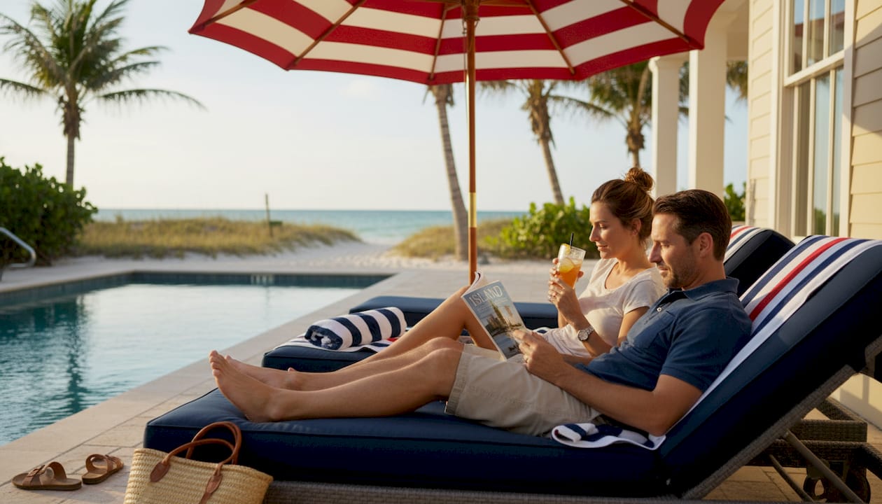 Relaxing by private beachfront pool in Captiva