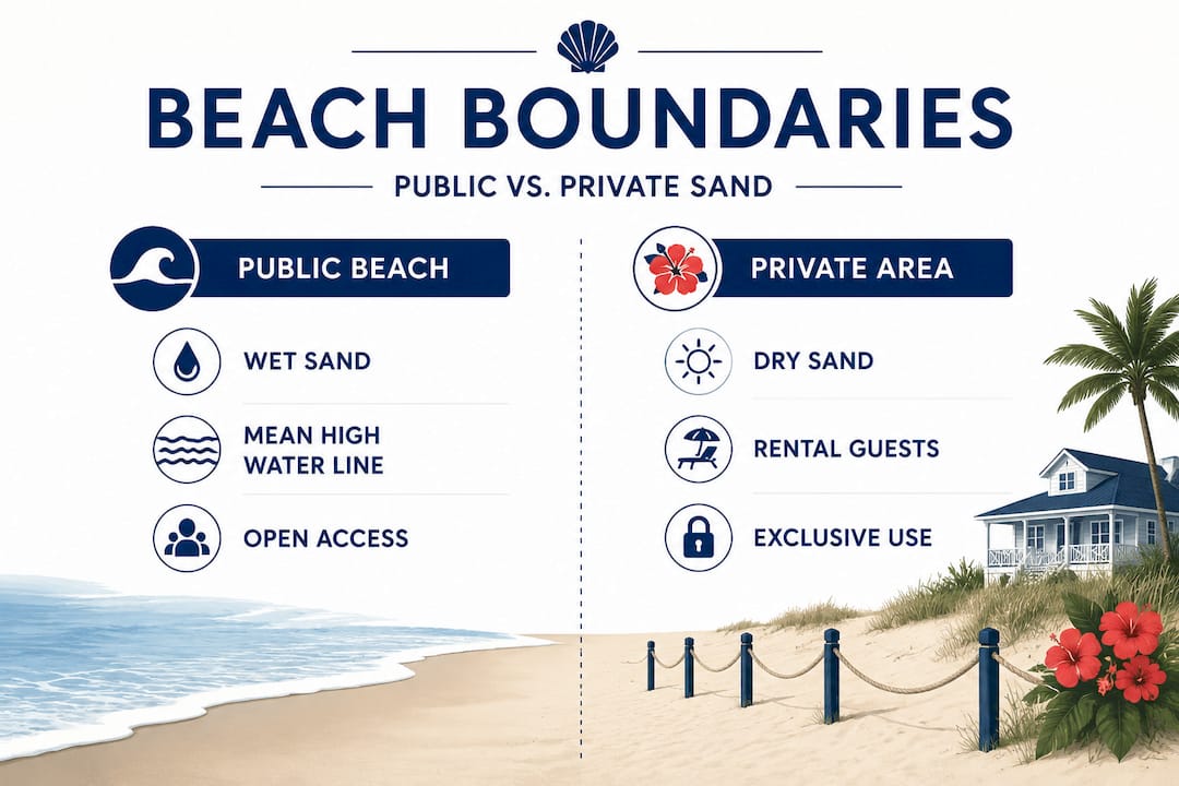 Infographic comparing public and private beach areas