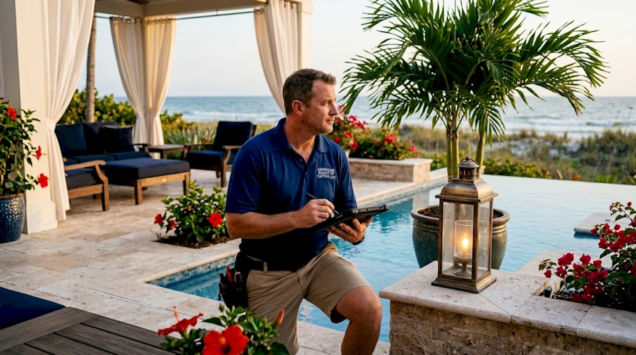 Technician inspects luxury rental amenities