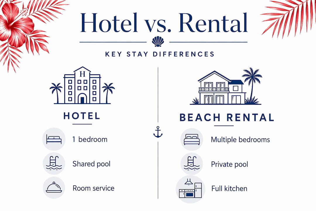Infographic comparing hotel and beach rental features