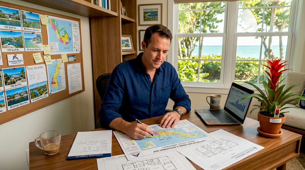 Analyst reviewing Captiva Island property data