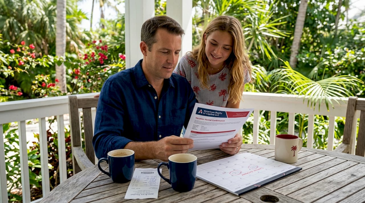 Family planning vacation at kitchen table