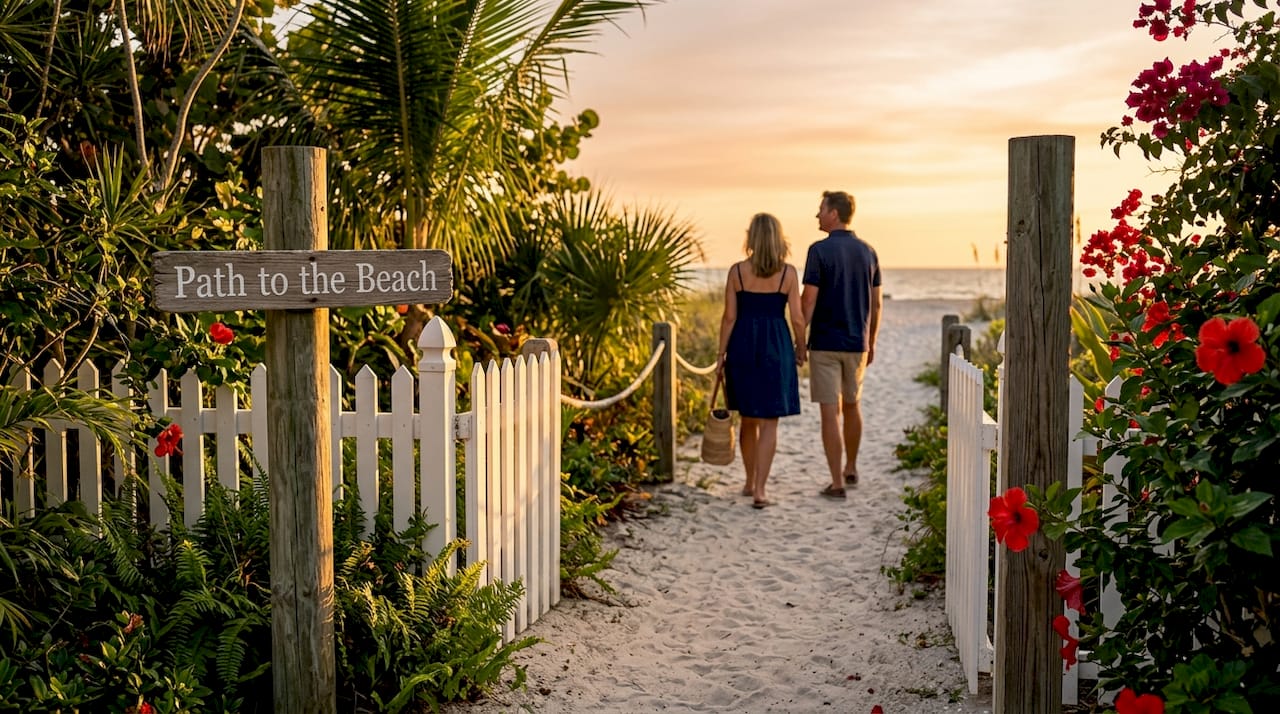 Path leading from rental to beach shore